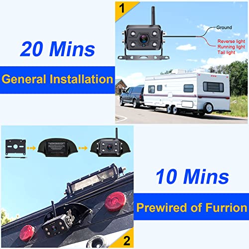 DoHonest RV Backup Camera Wireless HD 1080P 7'' Rear View DVR Monitor Kit 4 Channels Bluetooth Trailer Reverse Cam Adapter for Furrion Pre-Wired RVs Truck Van Infrared Night Vision Waterproof S19