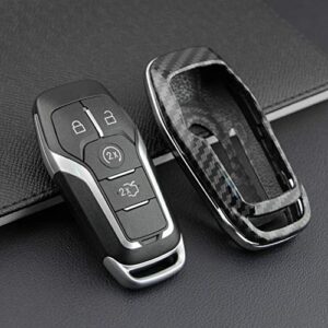 PARTOL Carbon Fiber Key Fob Case Keyless Smart Key Fob Cover Black Glossy Finish Key Fob Shell for Ford Fusion Mustang Edge F150 F250 Explorer Mondeo Lincoln MKZ MKC MKX