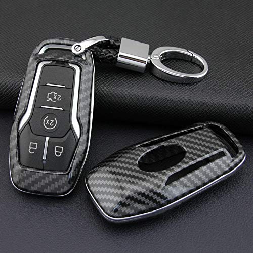 PARTOL Carbon Fiber Key Fob Case Keyless Smart Key Fob Cover Black Glossy Finish Key Fob Shell for Ford Fusion Mustang Edge F150 F250 Explorer Mondeo Lincoln MKZ MKC MKX