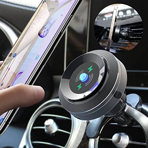 Unee Wireless Car Charger, Auto Air Suction Fast Charging Phone Mount Car Air Vent Cell Phone Holder Compatible iPhone/Android/Samsung/Pad/Ebook (Black)