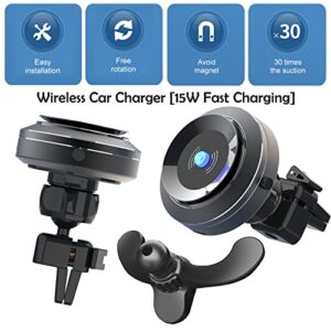 Unee Wireless Car Charger, Auto Air Suction Fast Charging Phone Mount Car Air Vent Cell Phone Holder Compatible iPhone/Android/Samsung/Pad/Ebook (Black)