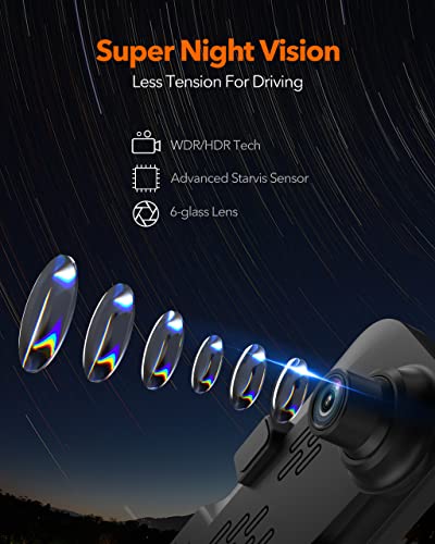 WOLFBOX G840S 12" 4K Mirror Dash Cam Backup Camera, 2160P Full HD Smart Rearview Mirror for Cars & Trucks, Front and Rear View Dual Cameras, Night Vision, Parking Assistance, Free 32GB Card & GPS