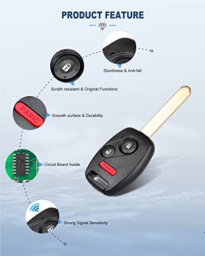 ECCPP Replacement Uncut 433MHz Keyless Entry Remote Key Fob fit for 2005-2008 Honda Pilot CWTWB1U545 (Pack of 1)