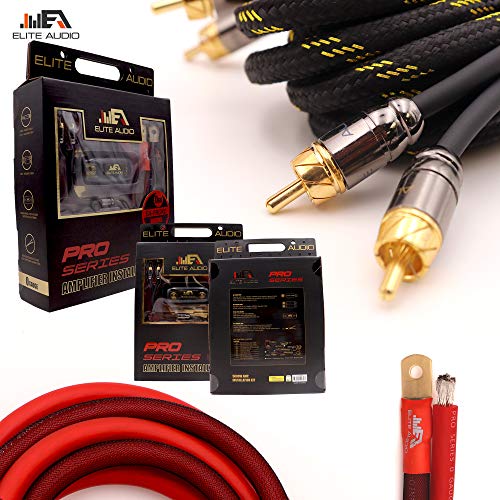 Elite Audio 0 Gauge 100% Copper Pro Amp Kit EA-PROK0 5000 Watt Complete OFC Amplifier Installation Wiring Kit w/ 20 feet 0 Ga Copper Wire, 2-Channel Copper RCA Interconnects, 12 Gauge OFC Speaker Wire