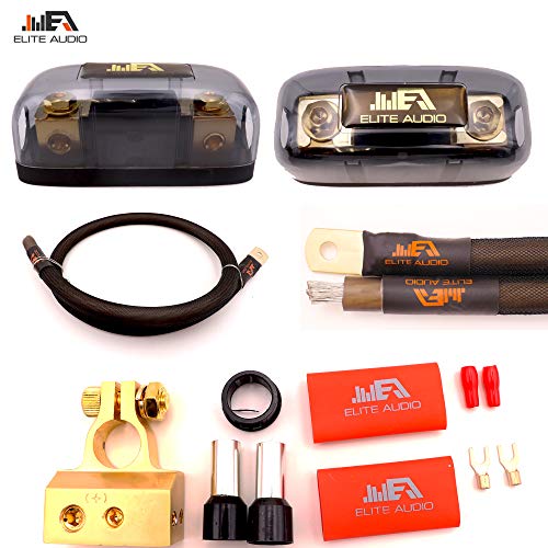 Elite Audio 0 Gauge 100% Copper Pro Amp Kit EA-PROK0 5000 Watt Complete OFC Amplifier Installation Wiring Kit w/ 20 feet 0 Ga Copper Wire, 2-Channel Copper RCA Interconnects, 12 Gauge OFC Speaker Wire