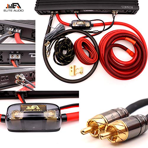 Elite Audio 0 Gauge 100% Copper Pro Amp Kit EA-PROK0 5000 Watt Complete OFC Amplifier Installation Wiring Kit w/ 20 feet 0 Ga Copper Wire, 2-Channel Copper RCA Interconnects, 12 Gauge OFC Speaker Wire