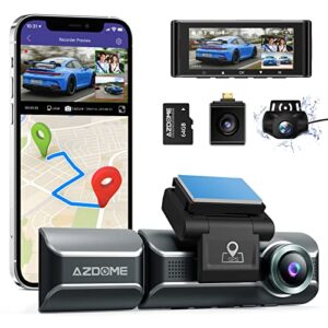 azdome m550 dash cam 3 channel, built in wifi gps, with 64gb card, front inside rear 1440p+1080p+1080p car dashboard camera recorder, 4k+1080p dual, 3.19″ ips, ir night vision, capacitor, parking mode