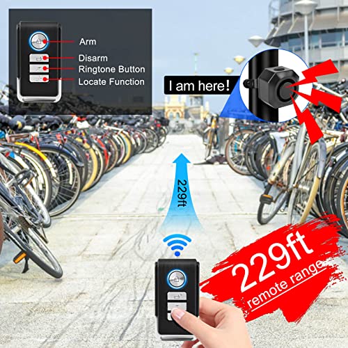 Bike Alarm USB Rechargeable with Mount, Motorcycle Alarm with Remote Motion,Wireless Bicycle Anti Theft System,Waterproof Vibration Alarm for Ebike Electric Bike Scooter Car (1 Pack)