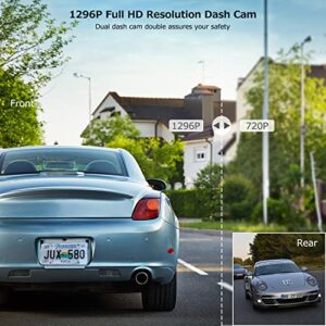 Dash Cam Front and Rear, SPADE Dual Dash Camera 1080P with 32G SD Card, Waterproof Backup Camera, DVR Car Dashboard Camera 1296P with Night Vision WDR G-Sensor Parking Monitor Loop Recording[Up-Grade]