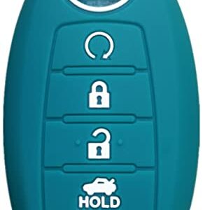 RUNZUIE 5 Buttons Silicone Smart Remote Key Fob Cover Compatible with 2011-2021 2022 Nissan Armada Murano Rogue Maxima Altima Pathfinder 285E3-3TP5A KR5S180144014 (Dark Green)