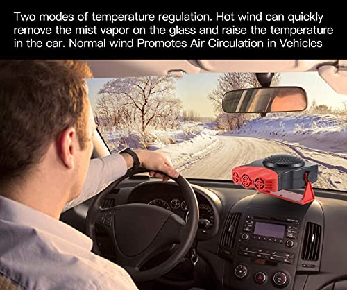 Car Heater 12V,2 in1 Fast Heating Defrost Defogger for Car Windshield, Portable Car Heater Defroster That Plugs into Cigarette Lighter with 180° Rotating Base, 150W Car Heating and Cooling Fan