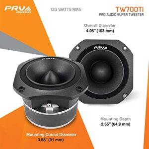 PRV AUDIO TW700Ti Super Tweeter, 4" Titanium Bullet Super Tweeter 8 Ohm Black, 1.5" VC Pro Audio High Frequency Driver, 107dB 120 Watts RMS, Built-in Polyester Capacitor (Single)