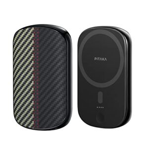 pitaka power bank wireless portable charger for iphone 14/13/12 compatible with mag safe battery pack 4000mah, support wireless charging, 1500d aramid fiber made, fusion weaving overture