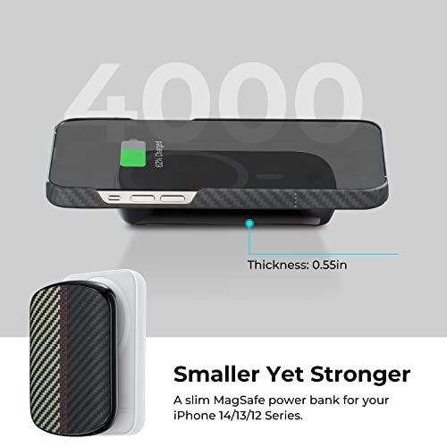 PITAKA Power Bank Wireless Portable Charger for iPhone 14/13/12 Compatible with Mag Safe Battery Pack 4000mAh, Support Wireless Charging, 1500D Aramid Fiber Made, Fusion Weaving Overture