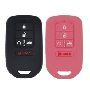lemsa 2pcs keyless entry remote car smart key fob outer shell cover rubber protective case for honda civic accord pilot cr-v pilot ex ex-l 2019 2018 2017 2016 2015 a2c81642600, black+pink