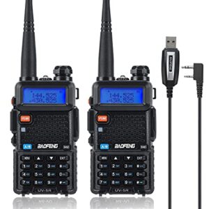 baofeng 2 pcs uv-5r dual band amateur radio vhf/uhf walkie talkie 1800mah battery with programming cable