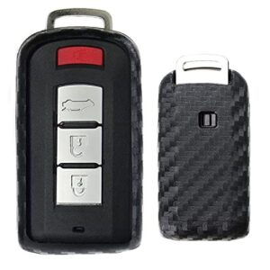 ijdmtoy carbon fiber pattern soft silicone key fob cover case compatible with mitsubishi lancer evolution or outlander