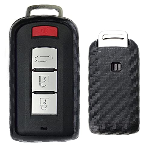 iJDMTOY Carbon Fiber Pattern Soft Silicone Key Fob Cover Case Compatible with Mitsubishi Lancer Evolution or Outlander