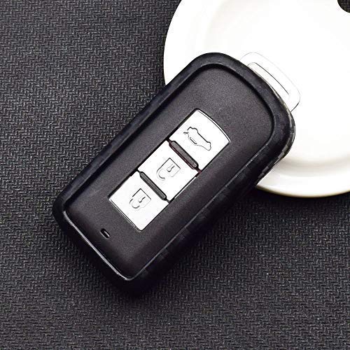 iJDMTOY Carbon Fiber Pattern Soft Silicone Key Fob Cover Case Compatible with Mitsubishi Lancer Evolution or Outlander