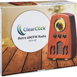 ClearClick Vintage Style AM/FM Radio with Bluetooth - Handmade Wooden Exterior with Classic Retro Look