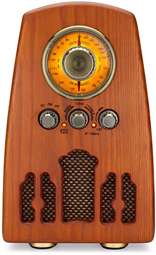 ClearClick Vintage Style AM/FM Radio with Bluetooth - Handmade Wooden Exterior with Classic Retro Look
