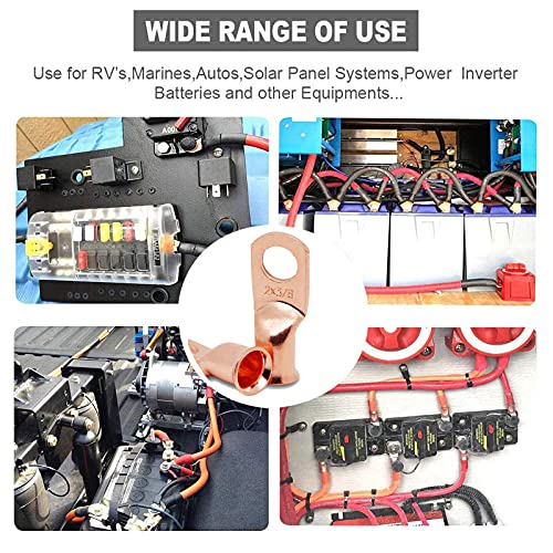 TKDMR 10pcs 1/0 AWG-3/8" Battery Lugs,Heavy Duty Wire Lugs,Ring Terminals,Battery Cable Ends,0 Guage terminals,Battery Terminal Connectors with 10pcs 3:1 Heat Shrink Tubing