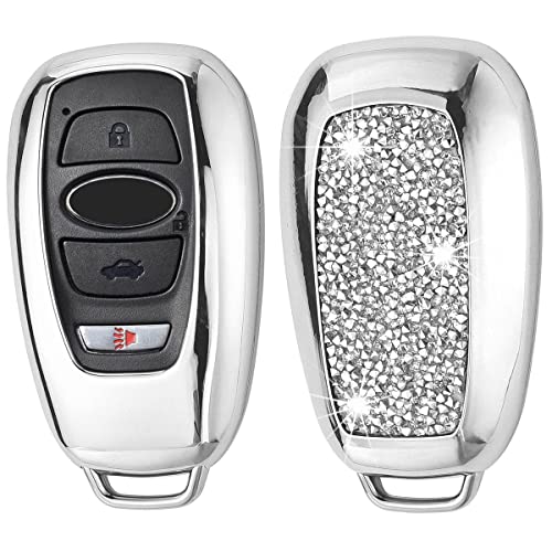 Royalfox(TM) 3 4 Buttons 3D Bling Diamond Crystals Smart Remote Key Fob case Cover for Subaru Outback Forester Crosstrek Ascent BRZ WRX Legacy Impreza STI (Silver)