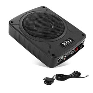 boss audio systems bab8 amplified car subwoofer – 800 watts max power, low profile, 8 inch subwoofer, remote subwoofer control, great for vehicles that need bass but have limited space