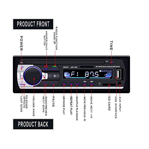 Eaglerich 12V Car Stereo FM Radio MP3 Audio Player Built in Bluetooth Phone with USB SD MMC Port Car Radio Bluetooth in-Dash 1 DIN ISO Connector