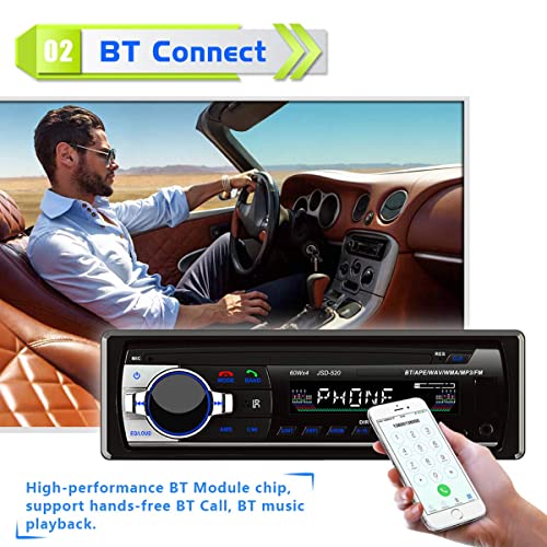 Eaglerich 12V Car Stereo FM Radio MP3 Audio Player Built in Bluetooth Phone with USB SD MMC Port Car Radio Bluetooth in-Dash 1 DIN ISO Connector