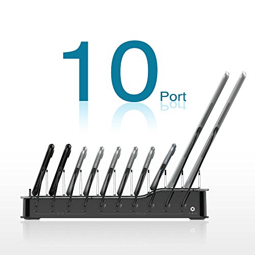 Kavalan 10 Port USB Charging Station Dock & Organizer, Universal Desktop Tablet and Smartphone Multi-Device 10 Port USB Charger Hub with Auto Detect Smart Rapid Charging Technology