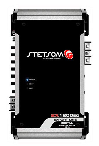 Stetsom EX 1200 EQ 1 Ohm Mono Car Audio Amplifier, 1200.1 1.2K Watts RMS, 1Ω Stable Full Range HD Sound Quality MD Crossover HPF LPF Bass Boost Front Rear Bridge Speaker