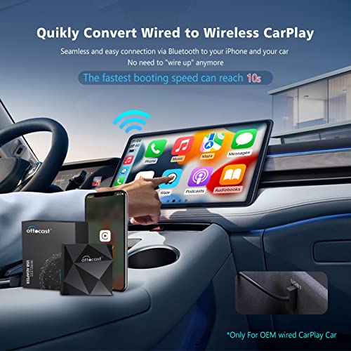 OTTOCAST Wireless CarPlay Adapter 2022 Speed Fastest Apple Wireless CarPlay Dongle Plug & Play 5Ghz WiFi Auto Connect No Delay Online Update, U2-AIR for OEM Wired CarPlay Cars Model Year After 2016