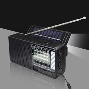 Oncheer Portable FM/AM/SW Radio, Build-in Bluetooth Speaker, Powered by Rechargeable Battery with Solar Panel for Charging, Emergency LED Light, Stretch Antenna, Support TF Card USB Mp3 Player