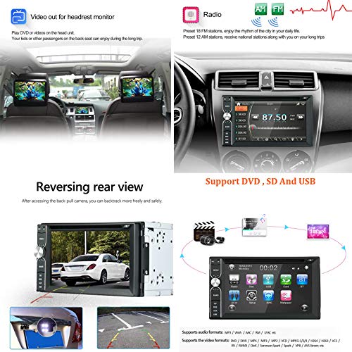 EZoneTronics Backup Camera Included + Double Din Car Stereo DVD/CD/AM/FM Player Radio Bluetooth Capacitive Touch Screen Support USB SD 1080P Multi Language Remote Control