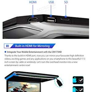 XTRONS® 17.3 Inch 16:9 Ultra-Thin FHD Digital TFT Screen 1080P Video Car Overhead Player Roof Mounted Monitor HDMI Port 1920 * 1080 Full High Definition (No DVD)