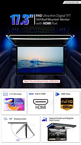 XTRONS® 17.3 Inch 16:9 Ultra-Thin FHD Digital TFT Screen 1080P Video Car Overhead Player Roof Mounted Monitor HDMI Port 1920 * 1080 Full High Definition (No DVD)