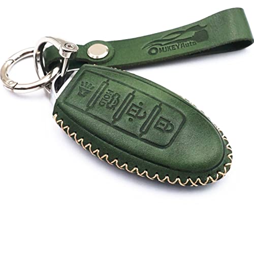 MJKEYAuto Leather 4 Buttons Remote Smart Key Fob Cover Case for Infiniti EX FX X G JX M Q QX Series Nissan Altima Coupe Armada GTR GT-R Maxima Murano Cross Rogue Versa (Green)