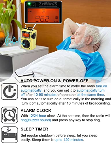 ZHIWHIS Shortwave Radio, MP3 Player with Weather Radios Portable AM FM, Retro Bluetooth Speaker with 6 EQ Modes, Rechargeable Alarm Clock Receiver with Sleep Time and NOAA Alerts ZWS-701