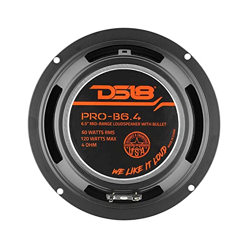 DS18 PRO-B6.4 Mid-Range 6.5" Car Audio Loudspeaker with Bullet 4-Ohm 120 Watts Premium Quality Audio Door Speakers for Car or Truck Stereo Sound System (1 Speaker)