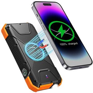 blavor magnetic wireless power bank, pd 18w qc3.0 fast charging qi 10w wireless solar charger 20000mah battery pack, 4 outputs 2 inputs, flashlight, compass, compatible with iphone 14/13/12 series
