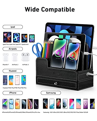 Charging Station Stand for Anker 60W 6 Port and SABRENT 4-Port, Electronic Desk Charging Organizer for Phone, Tablets, Watch, Earpods, Men Husband Dad Gift Valentines Gift for Him (Include 4 x Cables)