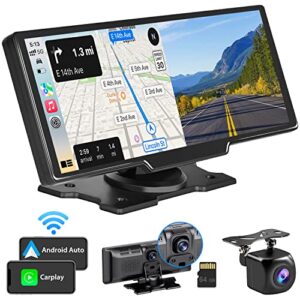 Westods Portable Wireless Carplay Car Stereo with 2.5K Dash Cam - 9.3" HD IPS Screen, Android Auto, 1080p Backup Camera, Loop Recording, Bluetooth, GPS Navigation Head Unit, Car Radio Receiver