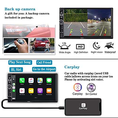 Double Din Car Stereo Radio Compatible with Apple Carplay and Android Auto, 7-Inch HD Touchscreen with Voice Control, Mirror Link, Backup Camera, Steering Wheel, Bluetooth, AM/FM, USB/TF/AUX Port