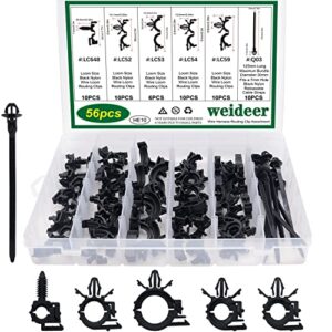 weideer 56pcs car wire harness routing clip assortment kit – 6 different sizes universal wiring harness routing clip replacement parts