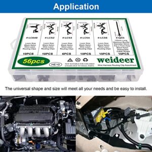 weideer 56Pcs Car Wire Harness Routing Clip Assortment Kit - 6 Different Sizes Universal Wiring Harness Routing Clip Replacement Parts