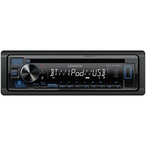 kenwood kdc-bt282u cd car stereo – single din, bluetooth audio, usb mp3, flac, aux in, am fm radio, detachable face with white 13-digit lcd display and blue button illumination