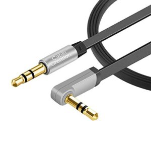 cablecreation aux cable, 6 ft flat 3.5mm auxiliary audio stereo cord 90 degree right angle compatible with car,home stereos, headphones, ipod iphone ipad, smartphone, mp3 player, black