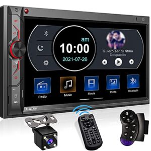 double din car multimedia system: 7 inch hd touchscreen car stereo receiver – bluetooth car radio mp5 player with mirror link | rear view camera | mp3 | am/fm | usb/sd/aux | steering wheel control