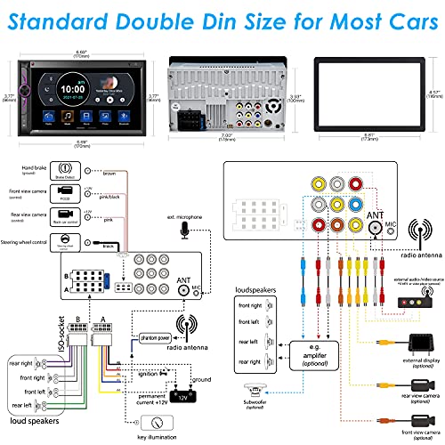 Double Din Car Multimedia System: 7 Inch HD Touchscreen Car Stereo Receiver – Bluetooth Car Radio MP5 Player with Mirror Link | Rear View Camera | MP3 | AM/FM | USB/SD/AUX | Steering Wheel Control